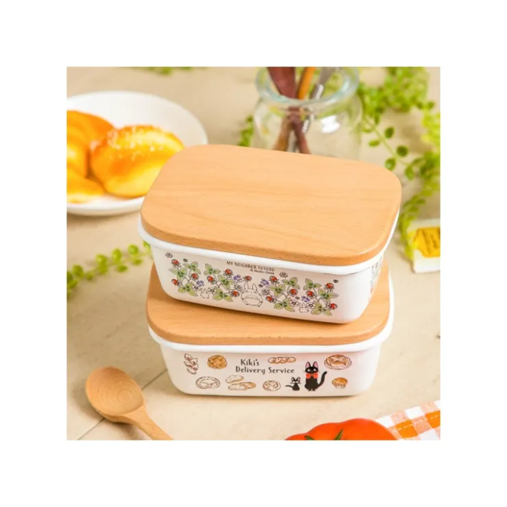 Maison Ghibli Beurrier émail avec couvercle bois Viennoiseries 500ml - Kiki la peti