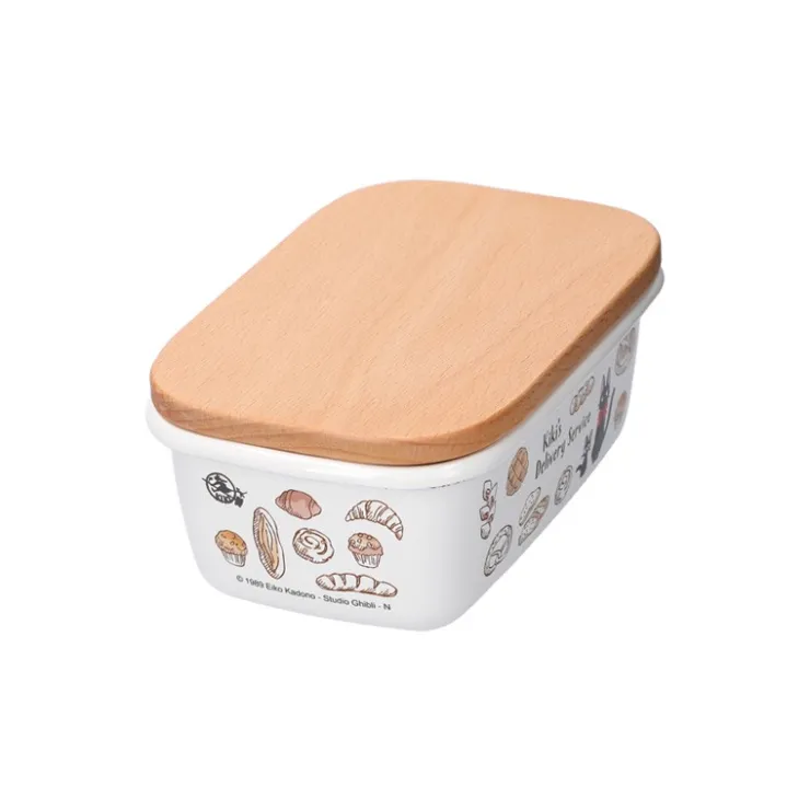 Maison Ghibli Beurrier émail avec couvercle bois Viennoiseries 500ml - Kiki la peti