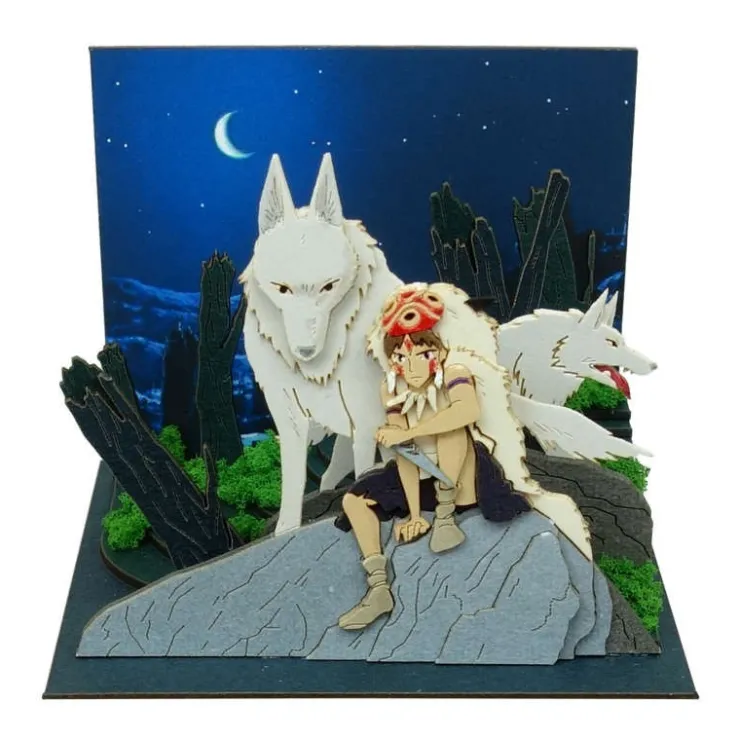 Maison Ghibli Diorama papier San et Moro sur un rocher -Princesse Mononoké