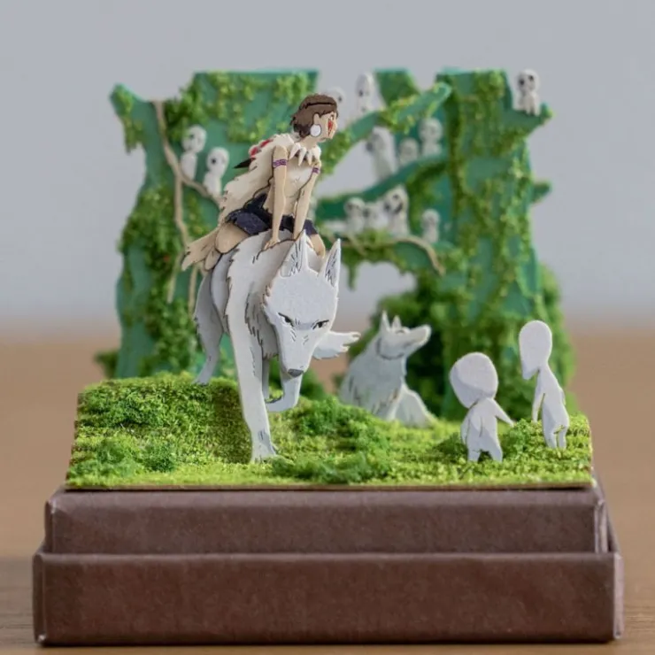 Maison Ghibli Diorama papier San, Moro et Kodama -Princesse Mononoké